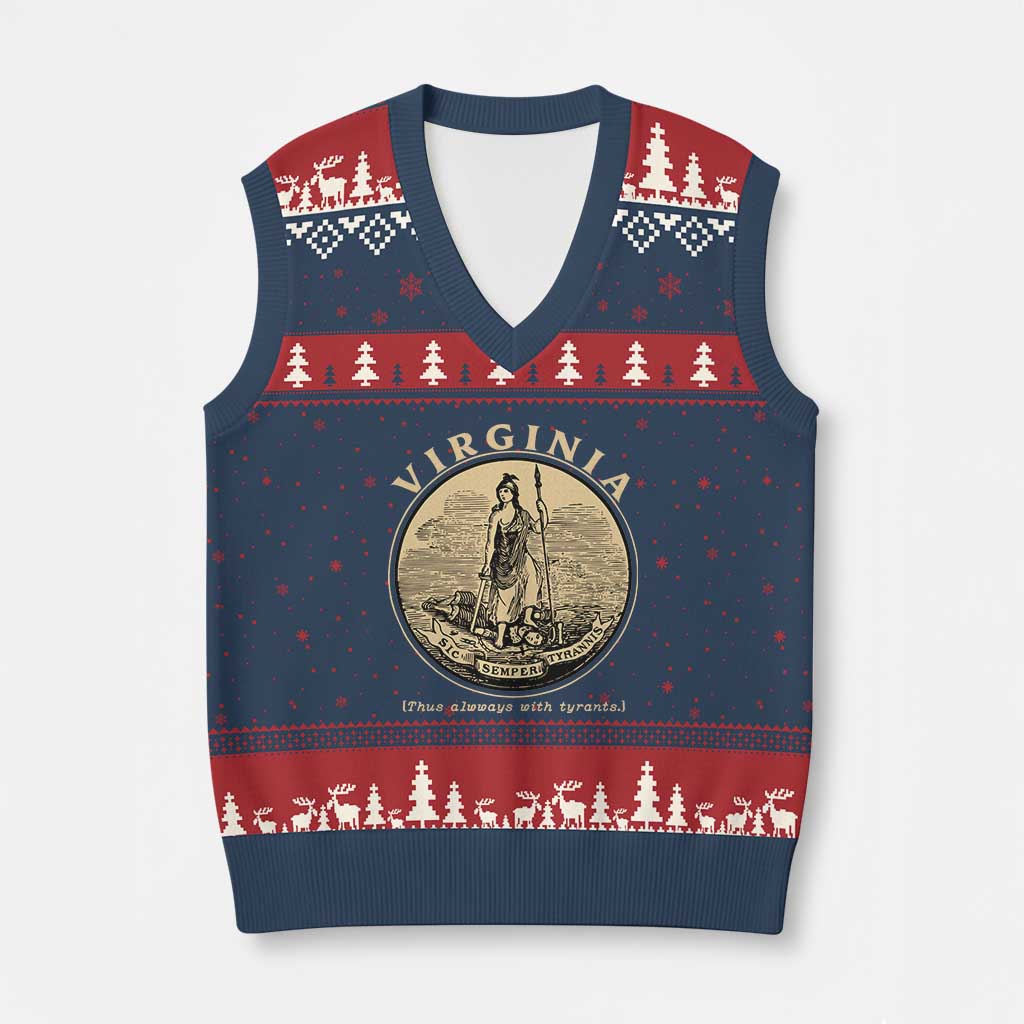 Vintage Virginia Motto Sic Semper Tyrannis V-Neck Knit Sweater Vest