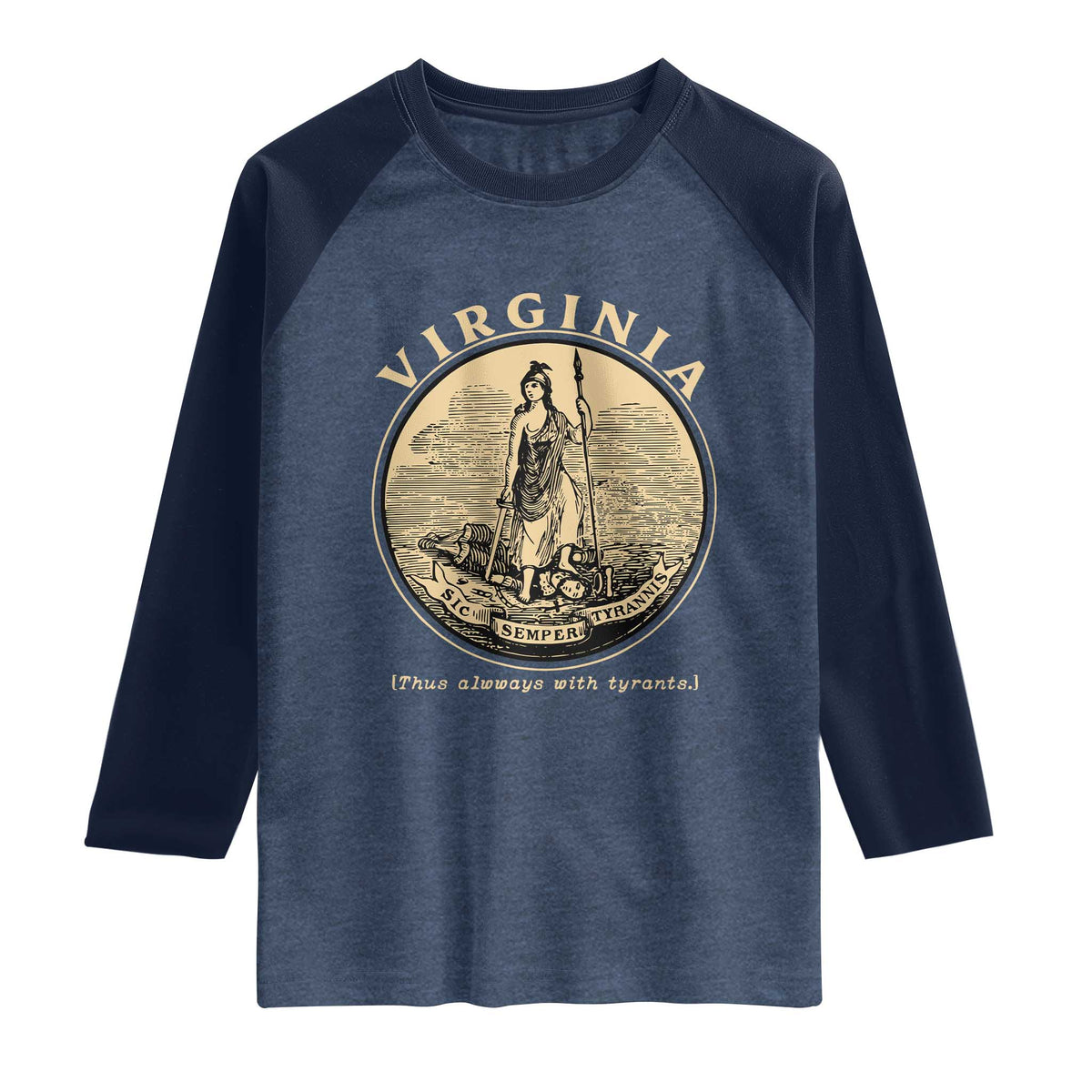 Vintage Virginia Motto Sic Semper Tyrannis Raglan Shirt