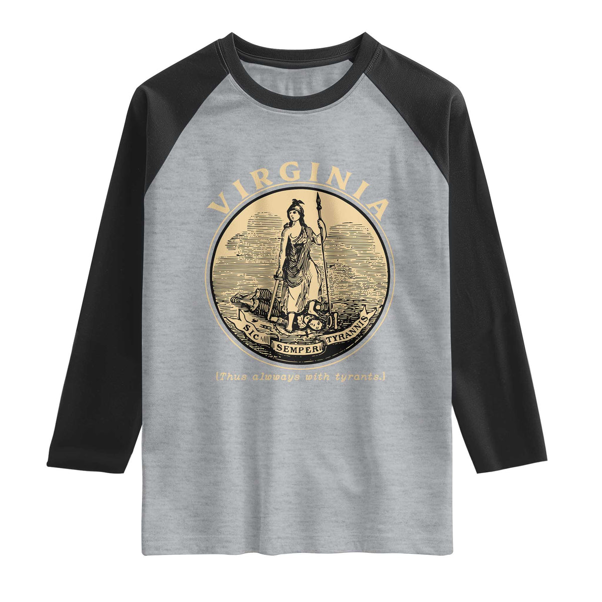 Vintage Virginia Motto Sic Semper Tyrannis Raglan Shirt
