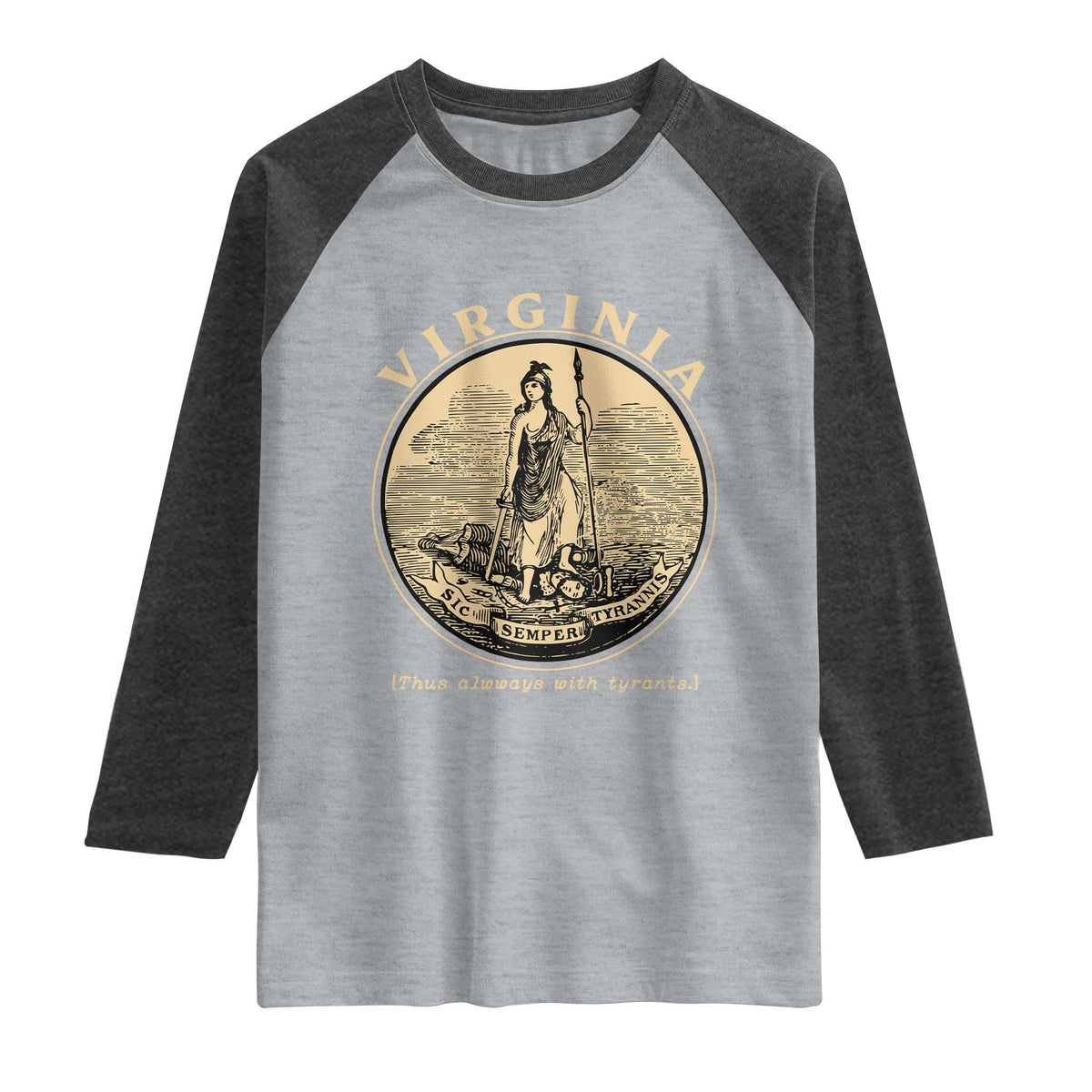 Vintage Virginia Motto Sic Semper Tyrannis Raglan Shirt