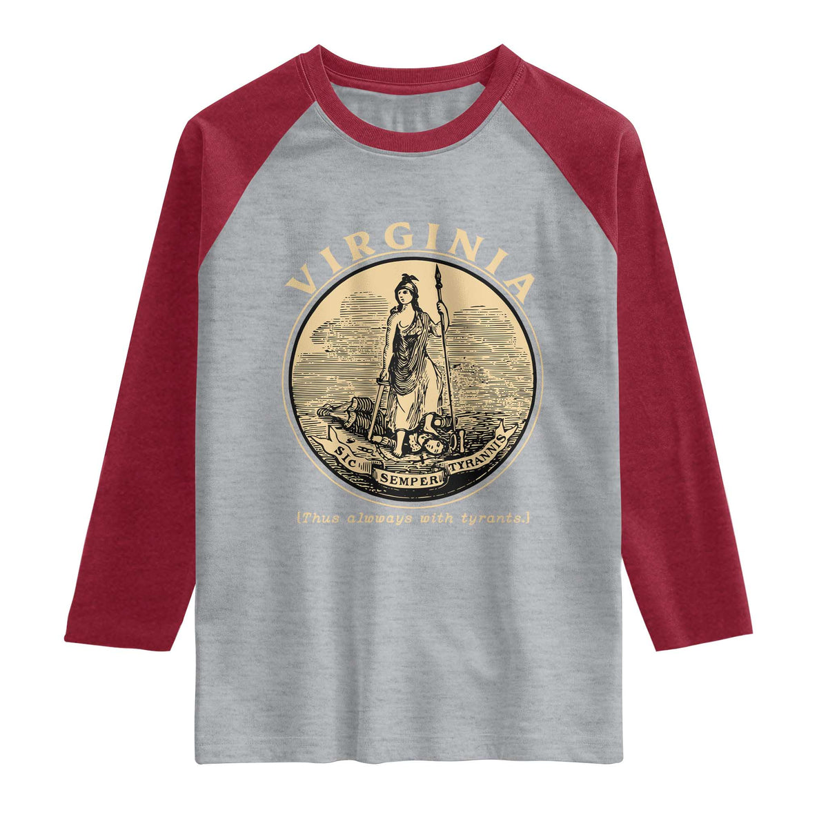 Vintage Virginia Motto Sic Semper Tyrannis Raglan Shirt