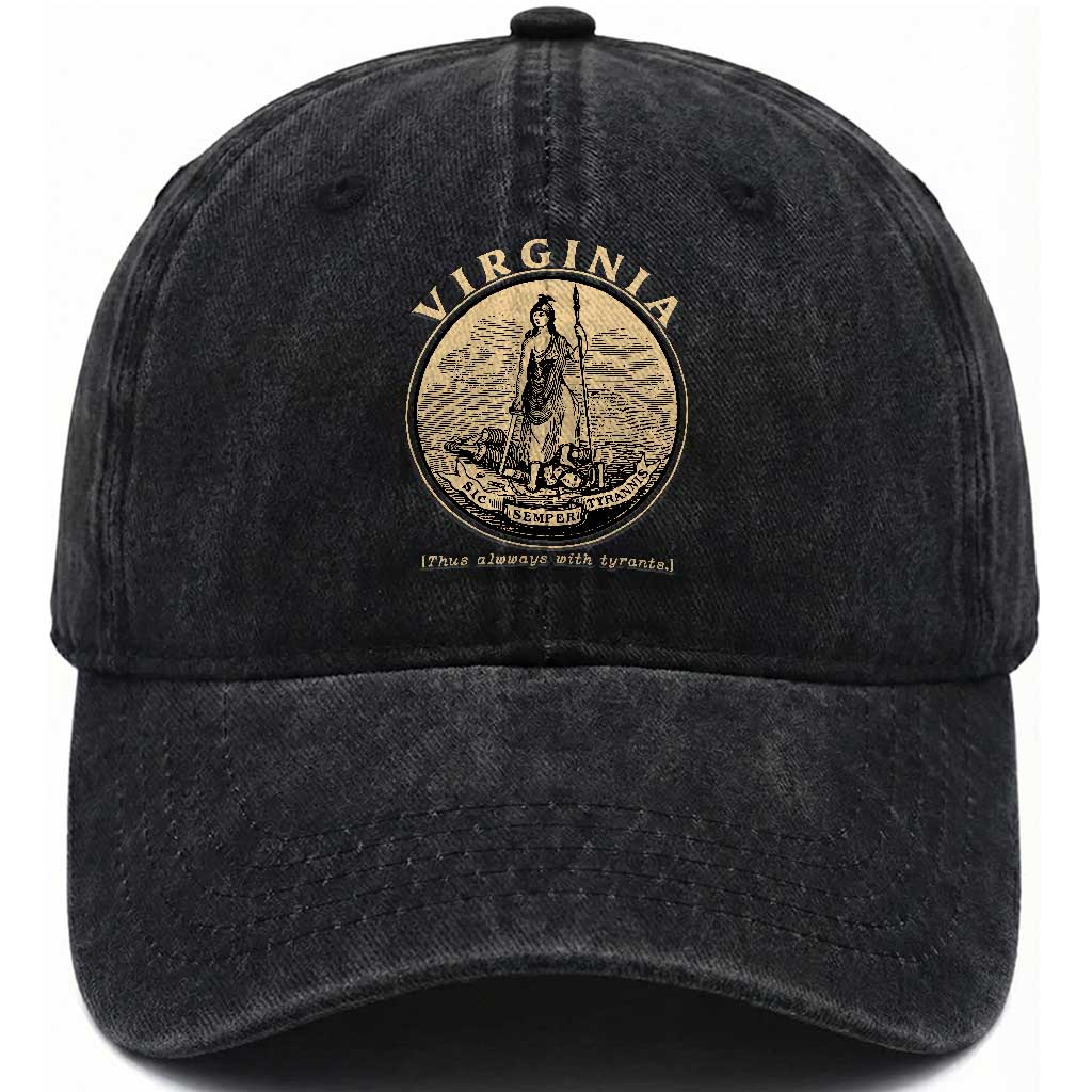 Vintage Virginia Motto Sic Semper Tyrannis Washed Cotton Baseball Cap