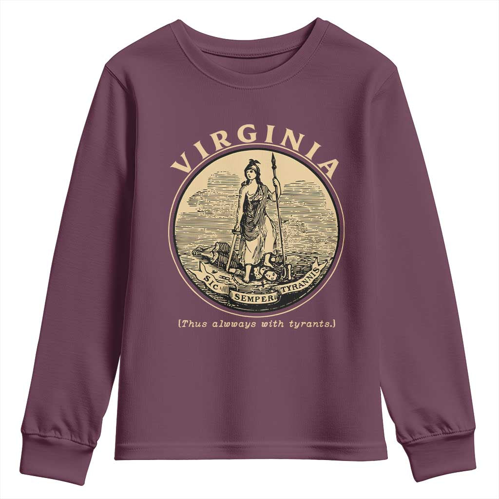 Vintage Virginia Motto Sic Semper Tyrannis Youth Sweatshirt