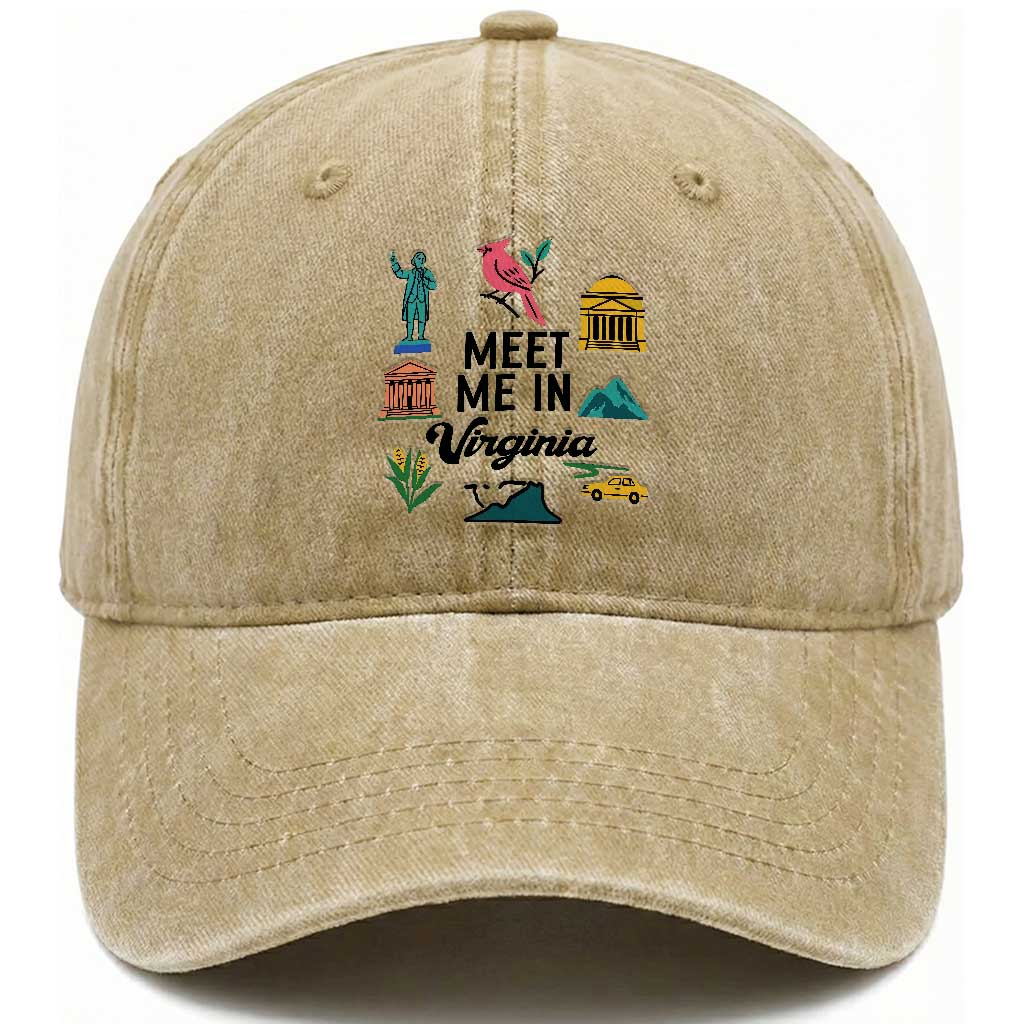 Meet Me in Virginia Washed Cotton Baseball Cap Travel Souvenir East Coast State Pride