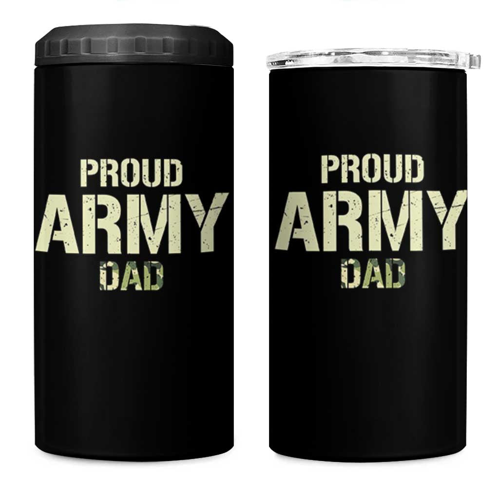 Proud Army Dad 4 in 1 Can Cooler Tumbler Military Camo American Flag Father's Day