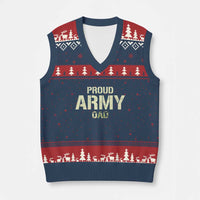 Proud Army Dad V-Neck Knit Sweater Vest Military Camo American Flag Father's Day