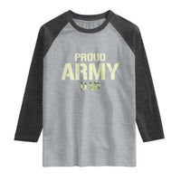 Proud Army Dad Raglan Shirt Military Camo American Flag Father's Day