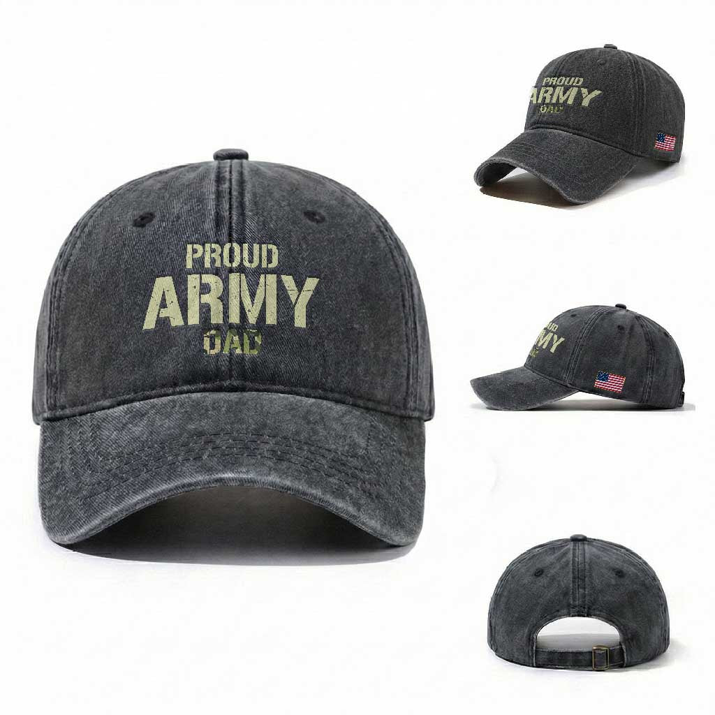 Proud Army Dad Washed Cotton Baseball Cap Military Camo American Flag Father's Day