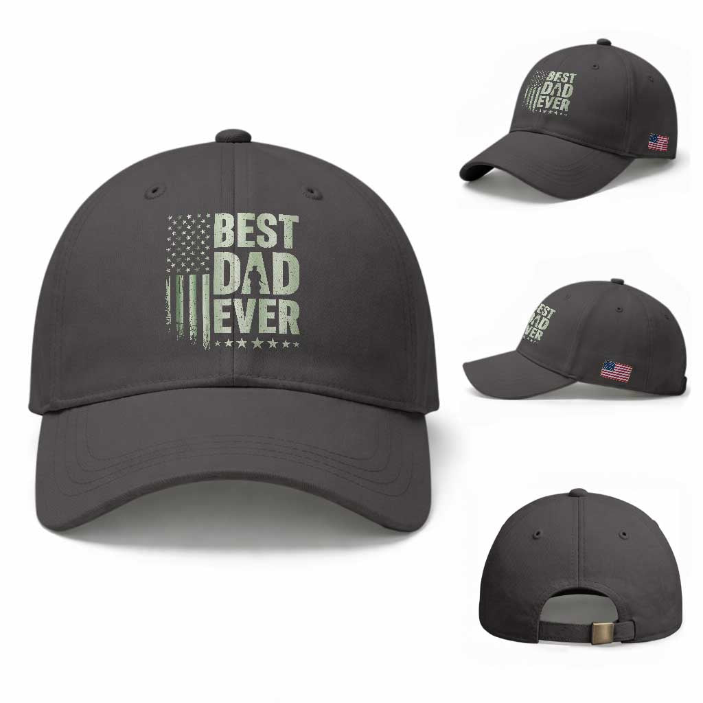 Best Dad Ever Baseball Cap Military Camo American Flag Father's Day