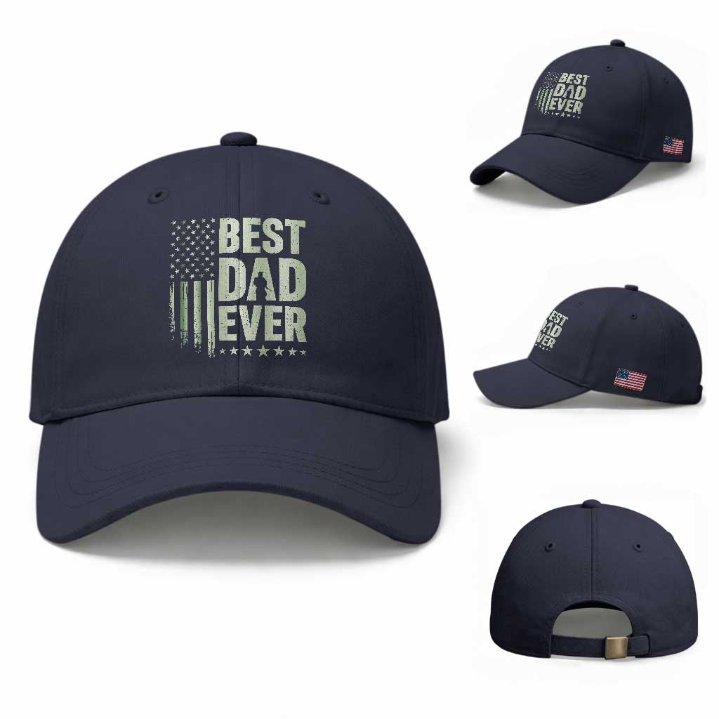 Best Dad Ever Baseball Cap Military Camo American Flag Father's Day