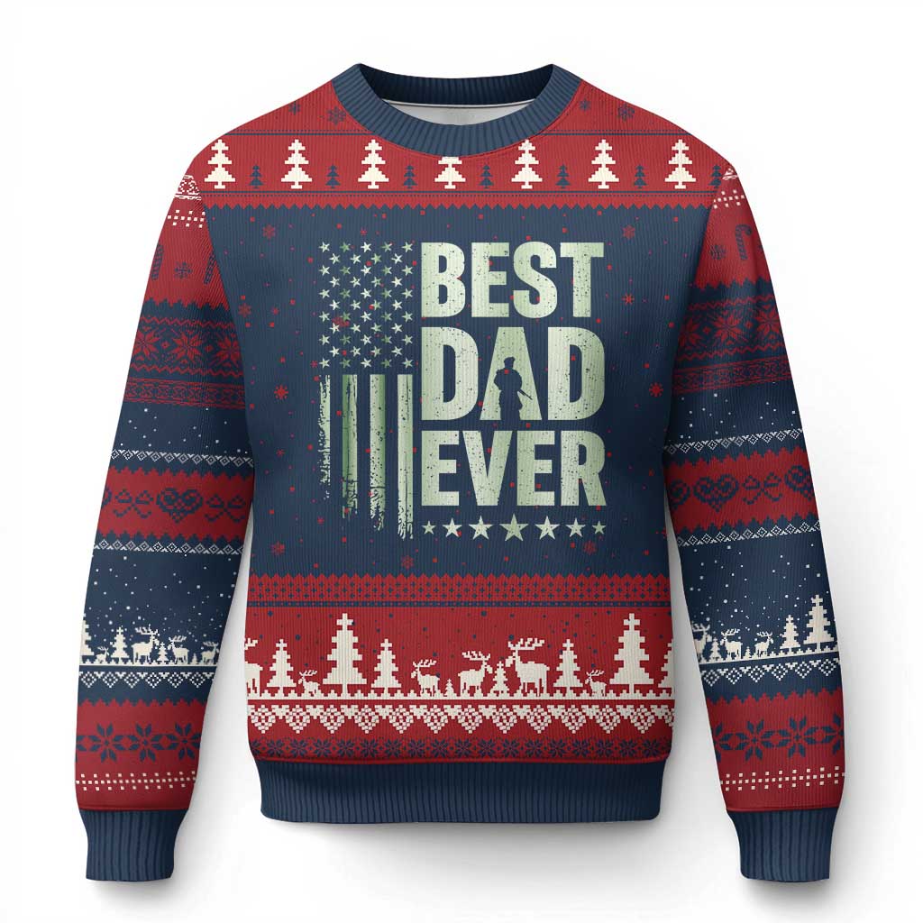 Best Dad Ever Ugly Christmas Sweater Military Camo American Flag Father's Day