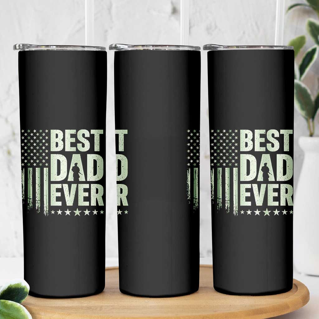 Best Dad Ever Skinny Tumbler Military Camo American Flag Father's Day