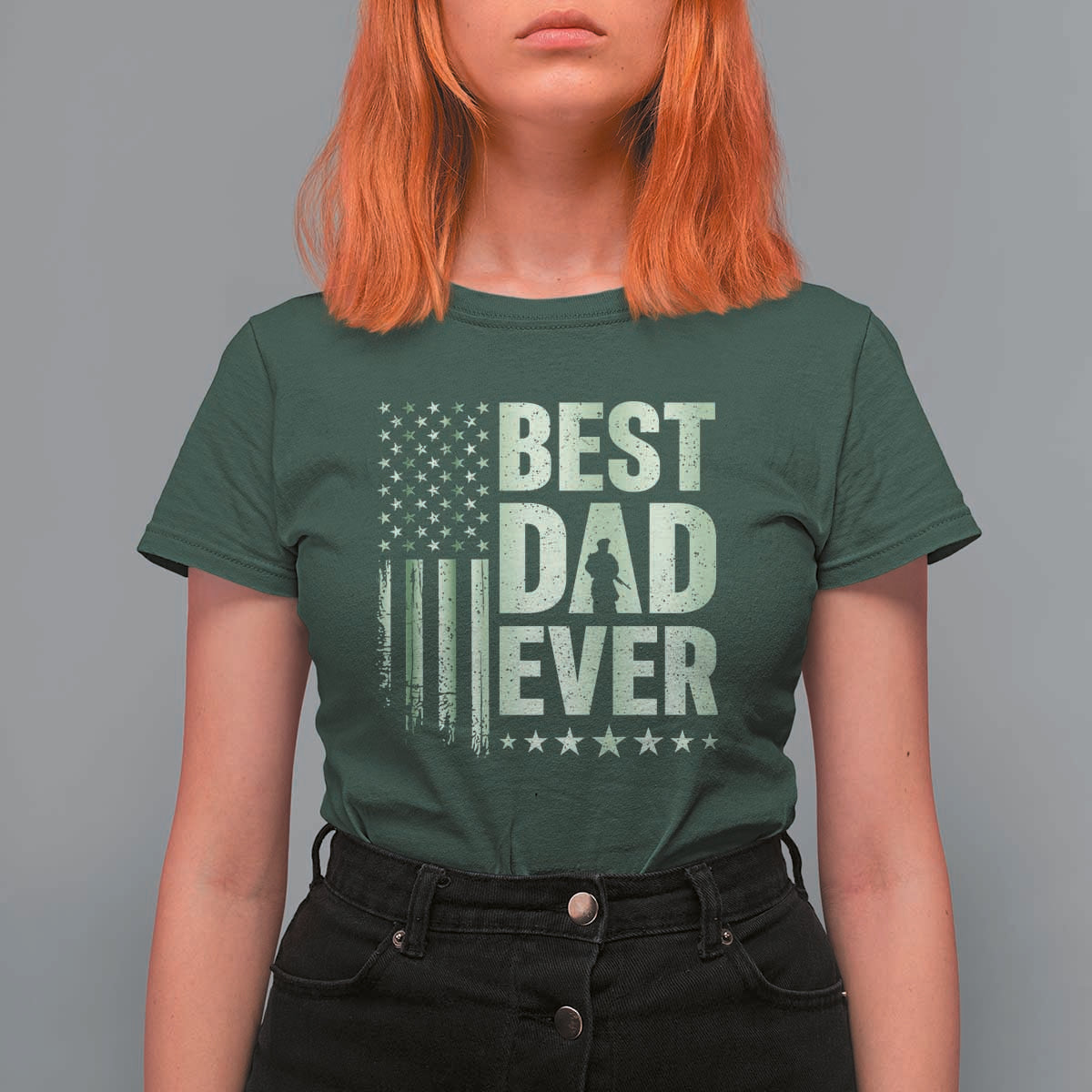Best Dad Ever T Shirt For Women Military Camo American Flag Father's Day