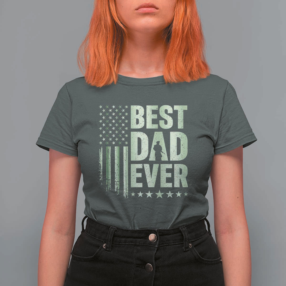 Best Dad Ever T Shirt For Women Military Camo American Flag Father's Day