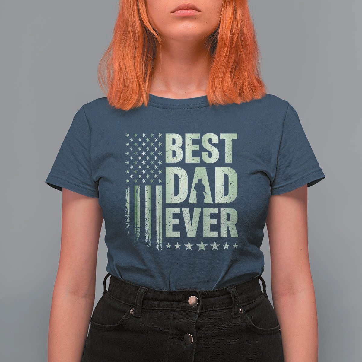Best Dad Ever T Shirt For Women Military Camo American Flag Father's Day