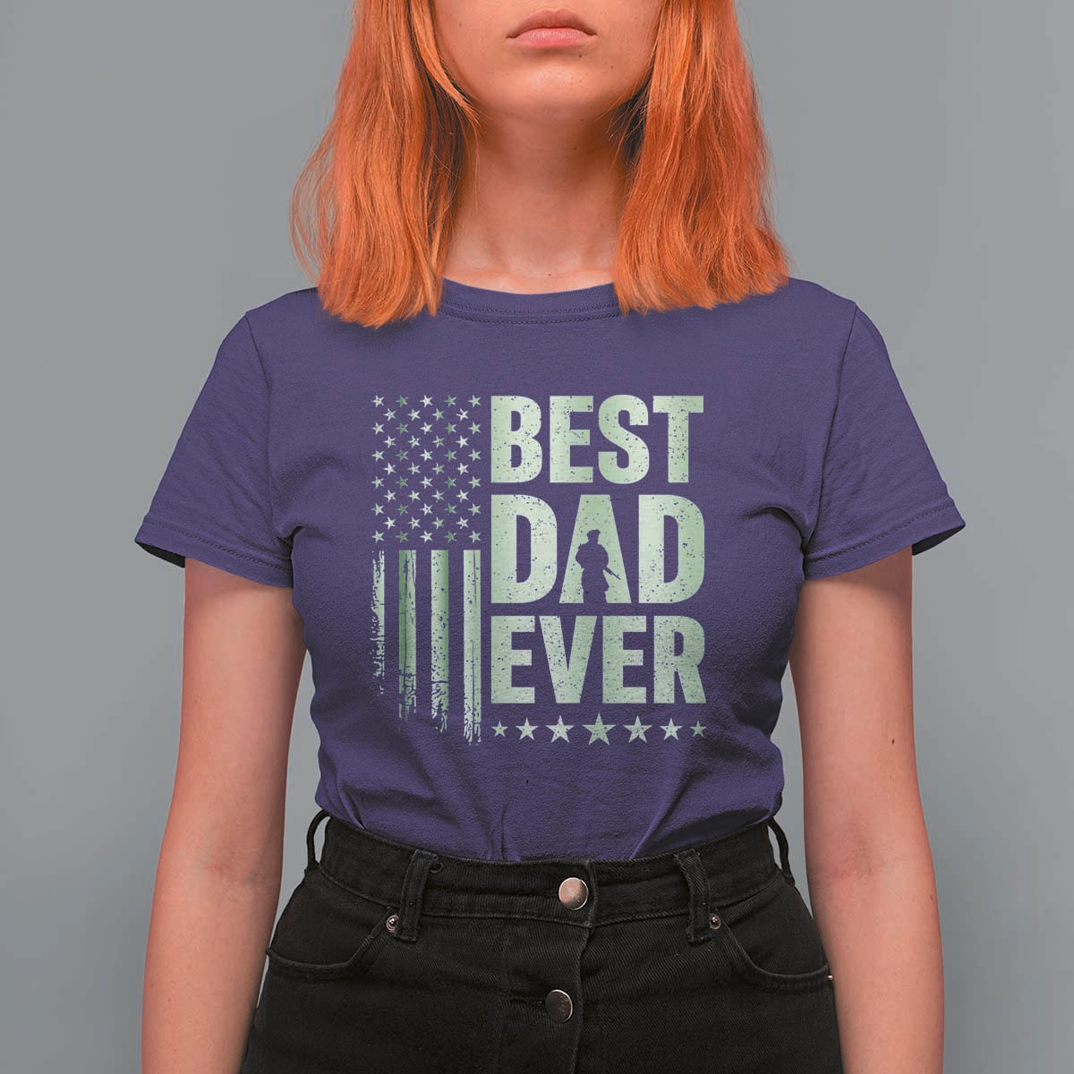 Best Dad Ever T Shirt For Women Military Camo American Flag Father's Day
