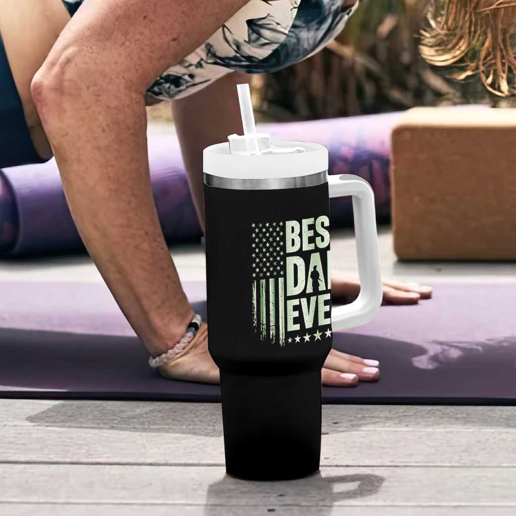 Best Dad Ever Tumbler With Handle Military Camo American Flag Father's Day