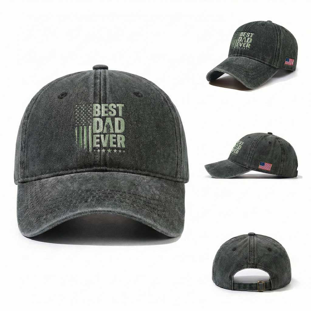 Best Dad Ever Washed Cotton Baseball Cap Military Camo American Flag Father's Day