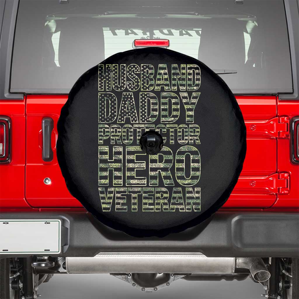 Husband Daddy Protector Hero Veteran Spare Tire Cover Father's Day American Flag Camouflage