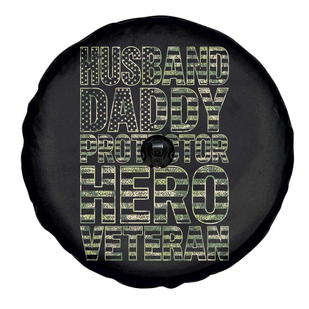 Husband Daddy Protector Hero Veteran Spare Tire Cover Father's Day American Flag Camouflage