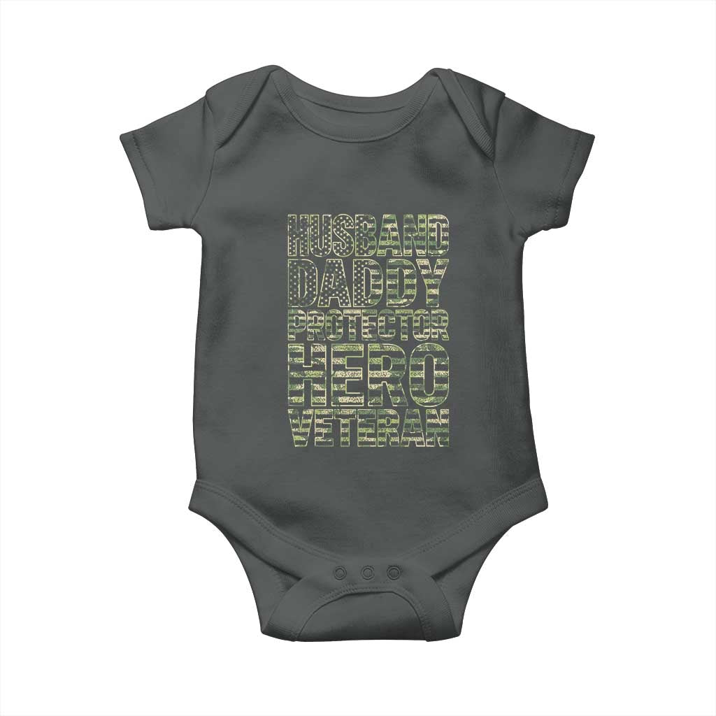 Husband Daddy Protector Hero Veteran Baby Onesie Father's Day American Flag Camouflage
