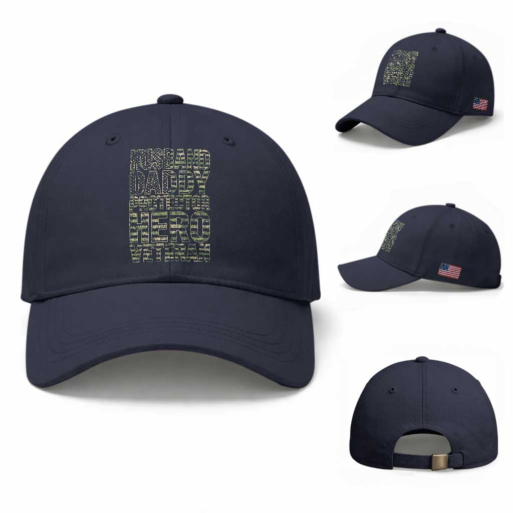 Husband Daddy Protector Hero Veteran Baseball Cap Father's Day American Flag Camouflage