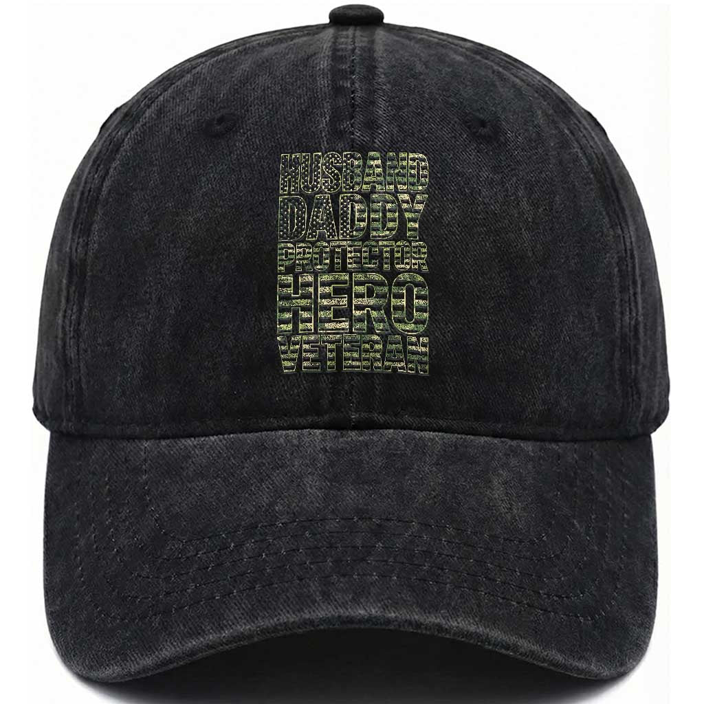 Husband Daddy Protector Hero Veteran Washed Cotton Baseball Cap Father's Day American Flag Camouflage