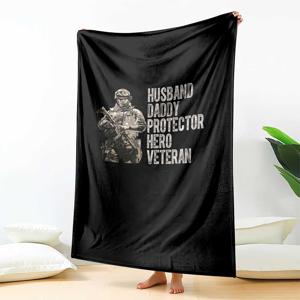 Husband Daddy Protector Hero Veteran Throw Blanket Patriotic American Flag Camo Father's Day