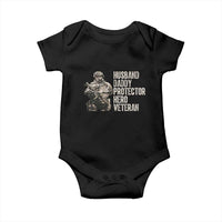 Husband Daddy Protector Hero Veteran Baby Onesie Patriotic American Flag Camo Father's Day