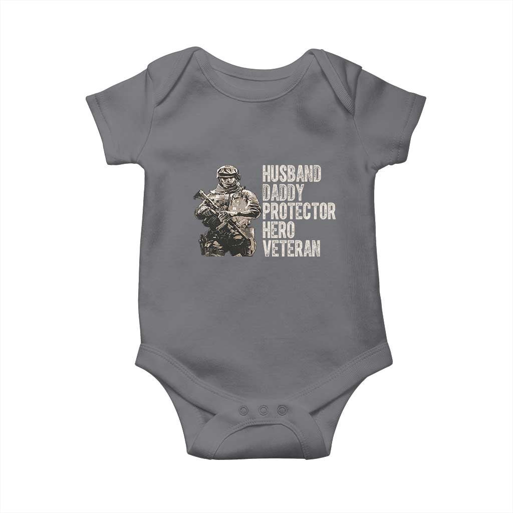 Husband Daddy Protector Hero Veteran Baby Onesie Patriotic American Flag Camo Father's Day