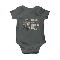 Husband Daddy Protector Hero Veteran Baby Onesie Patriotic American Flag Camo Father's Day