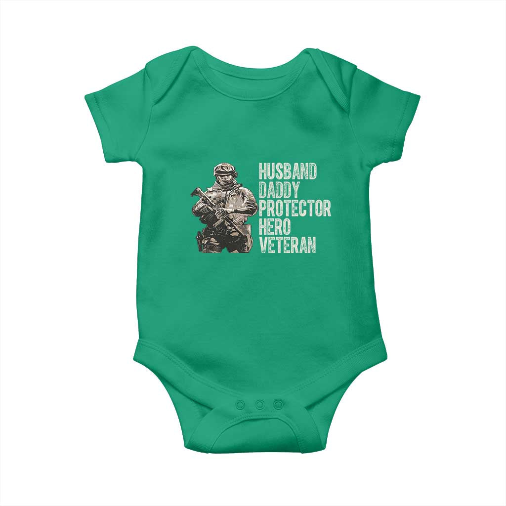 Husband Daddy Protector Hero Veteran Baby Onesie Patriotic American Flag Camo Father's Day