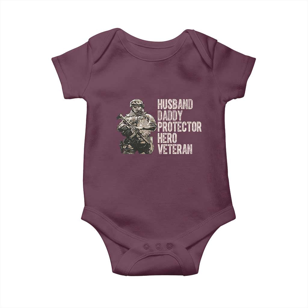 Husband Daddy Protector Hero Veteran Baby Onesie Patriotic American Flag Camo Father's Day