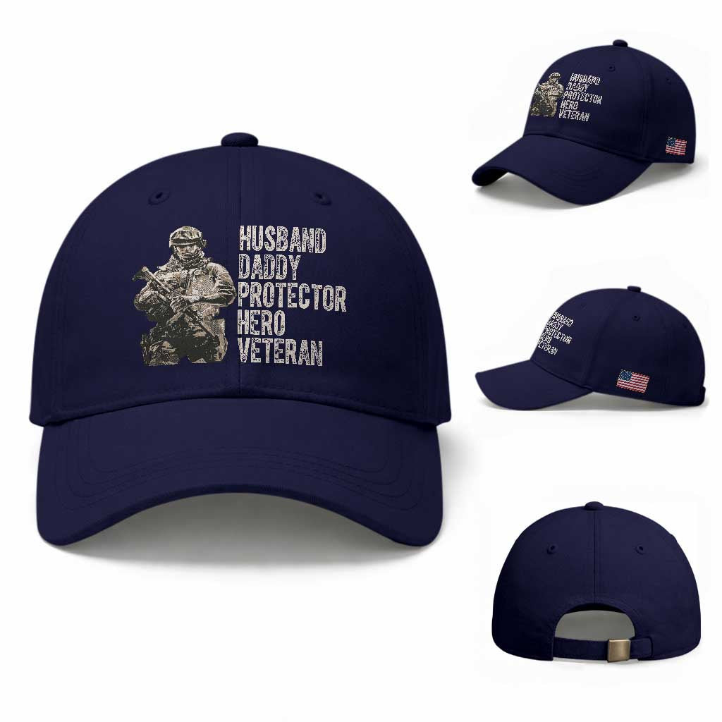 Husband Daddy Protector Hero Veteran Baseball Cap Patriotic American Flag Camo Father's Day