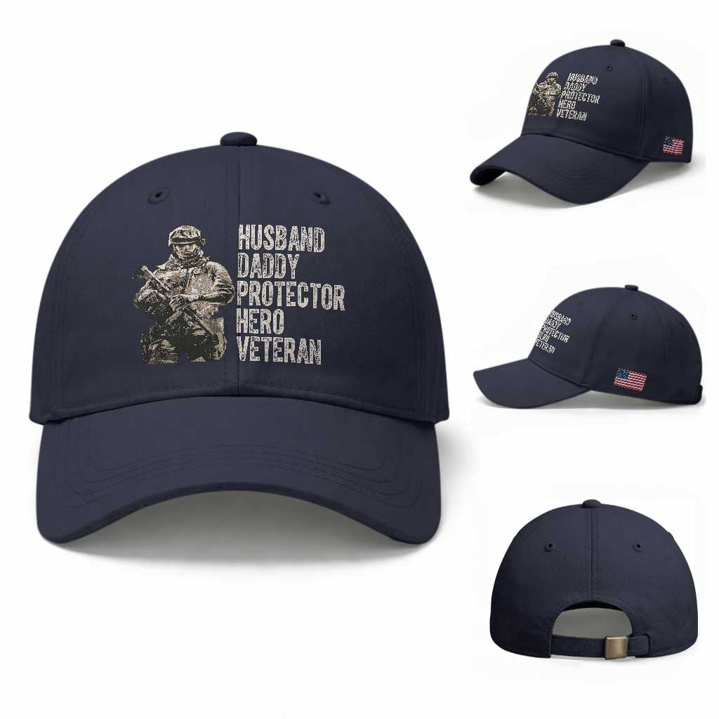 Husband Daddy Protector Hero Veteran Baseball Cap Patriotic American Flag Camo Father's Day
