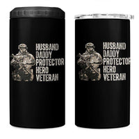 Husband Daddy Protector Hero Veteran 4 in 1 Can Cooler Tumbler Patriotic American Flag Camo Father's Day
