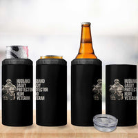 Husband Daddy Protector Hero Veteran 4 in 1 Can Cooler Tumbler Patriotic American Flag Camo Father's Day