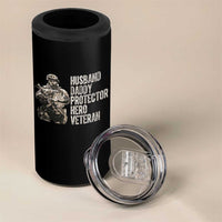 Husband Daddy Protector Hero Veteran 4 in 1 Can Cooler Tumbler Patriotic American Flag Camo Father's Day