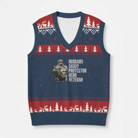 Husband Daddy Protector Hero Veteran V-Neck Knit Sweater Vest Patriotic American Flag Camo Father's Day