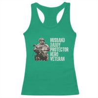 Husband Daddy Protector Hero Veteran Racerback Tank Top Patriotic American Flag Camo Father's Day