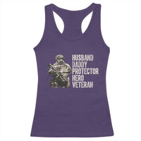 Husband Daddy Protector Hero Veteran Racerback Tank Top Patriotic American Flag Camo Father's Day