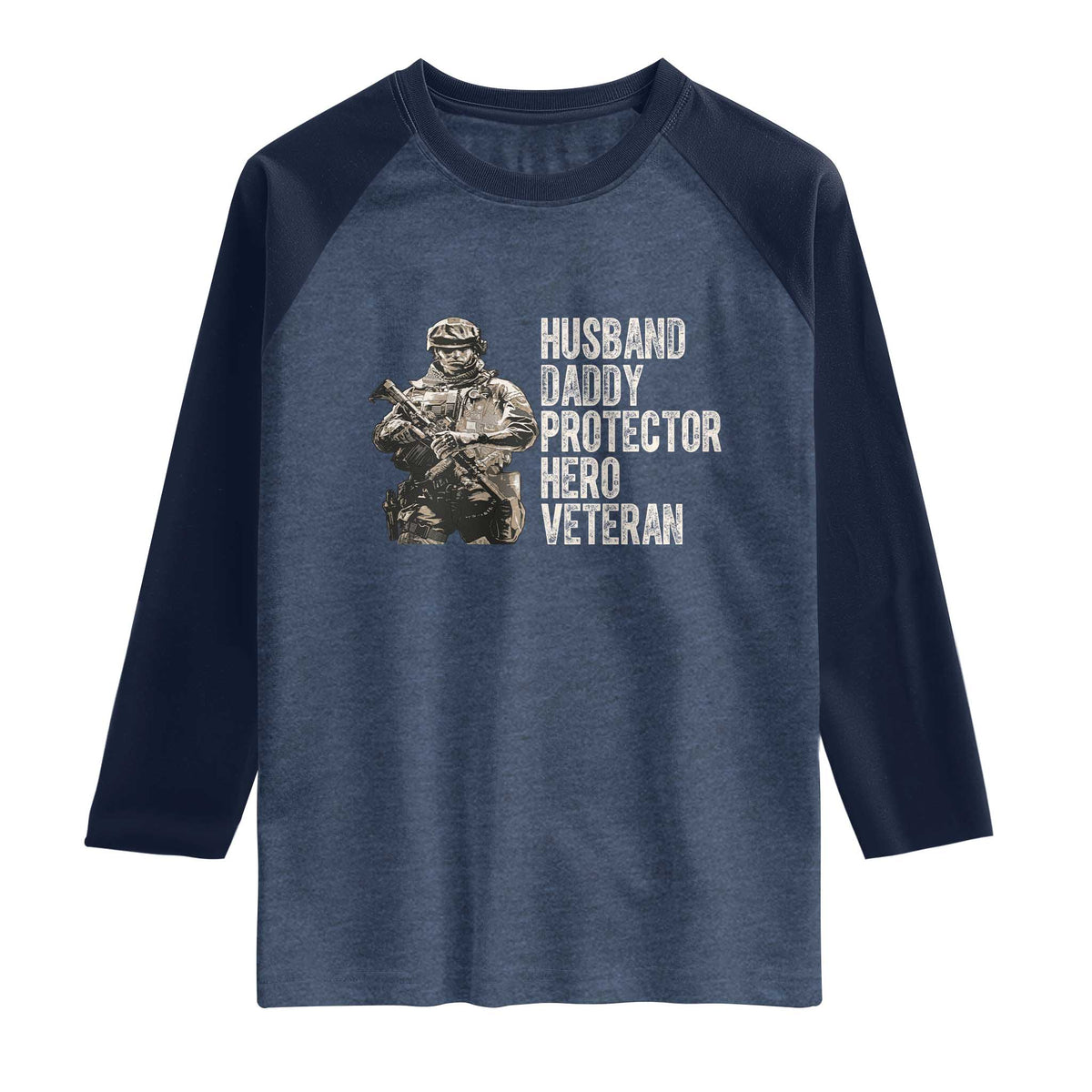 Husband Daddy Protector Hero Veteran Raglan Shirt Patriotic American Flag Camo Father's Day