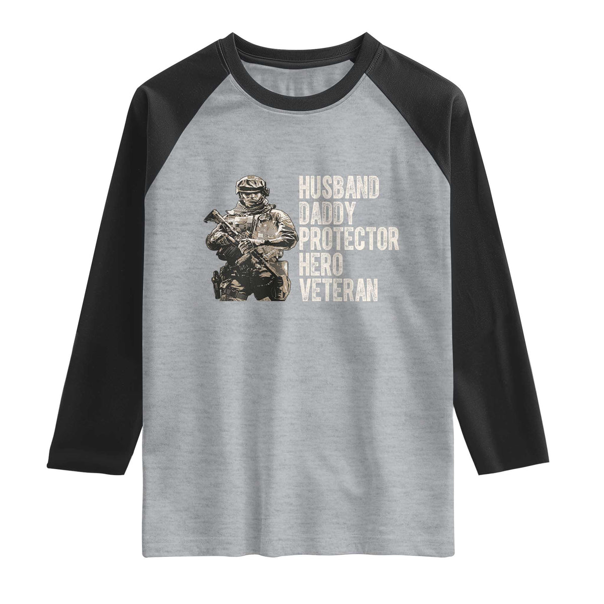 Husband Daddy Protector Hero Veteran Raglan Shirt Patriotic American Flag Camo Father's Day