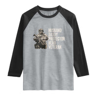 Husband Daddy Protector Hero Veteran Raglan Shirt Patriotic American Flag Camo Father's Day
