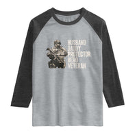 Husband Daddy Protector Hero Veteran Raglan Shirt Patriotic American Flag Camo Father's Day