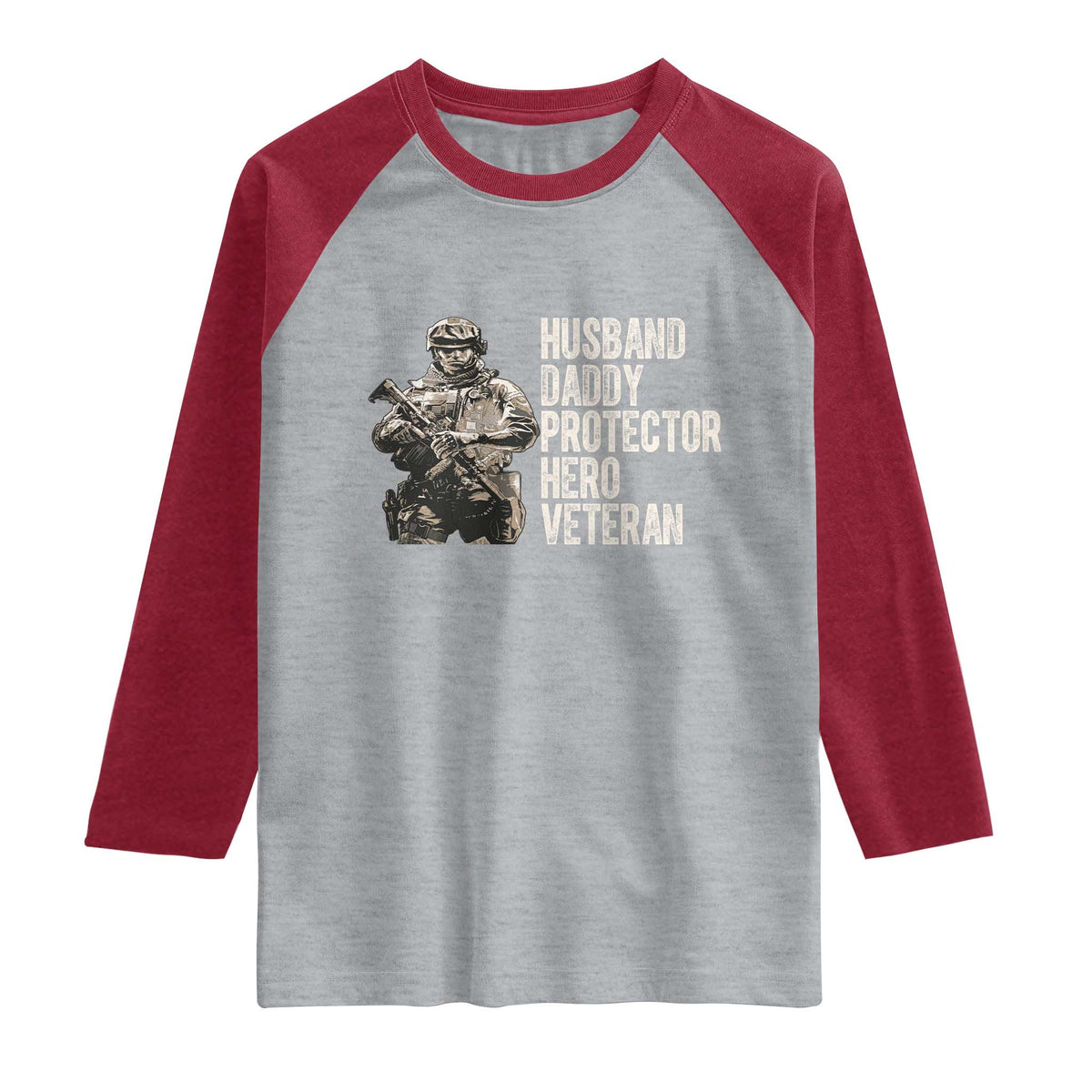 Husband Daddy Protector Hero Veteran Raglan Shirt Patriotic American Flag Camo Father's Day