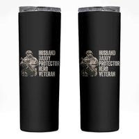 Husband Daddy Protector Hero Veteran Skinny Tumbler Patriotic American Flag Camo Father's Day