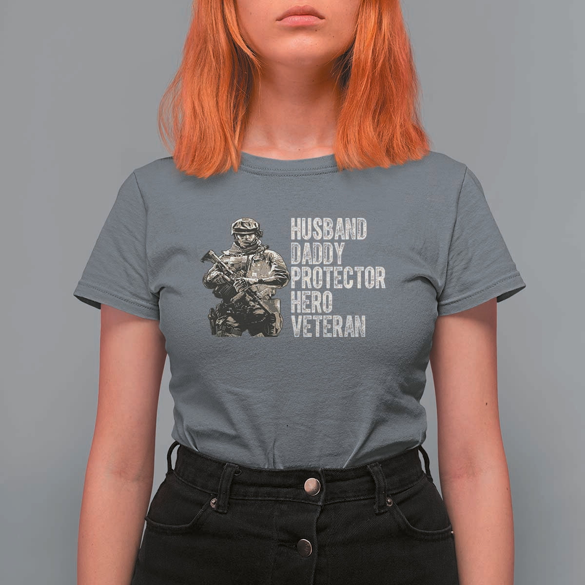 Husband Daddy Protector Hero Veteran T Shirt For Women Patriotic American Flag Camo Father's Day