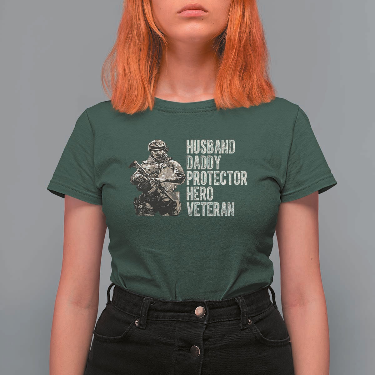 Husband Daddy Protector Hero Veteran T Shirt For Women Patriotic American Flag Camo Father's Day