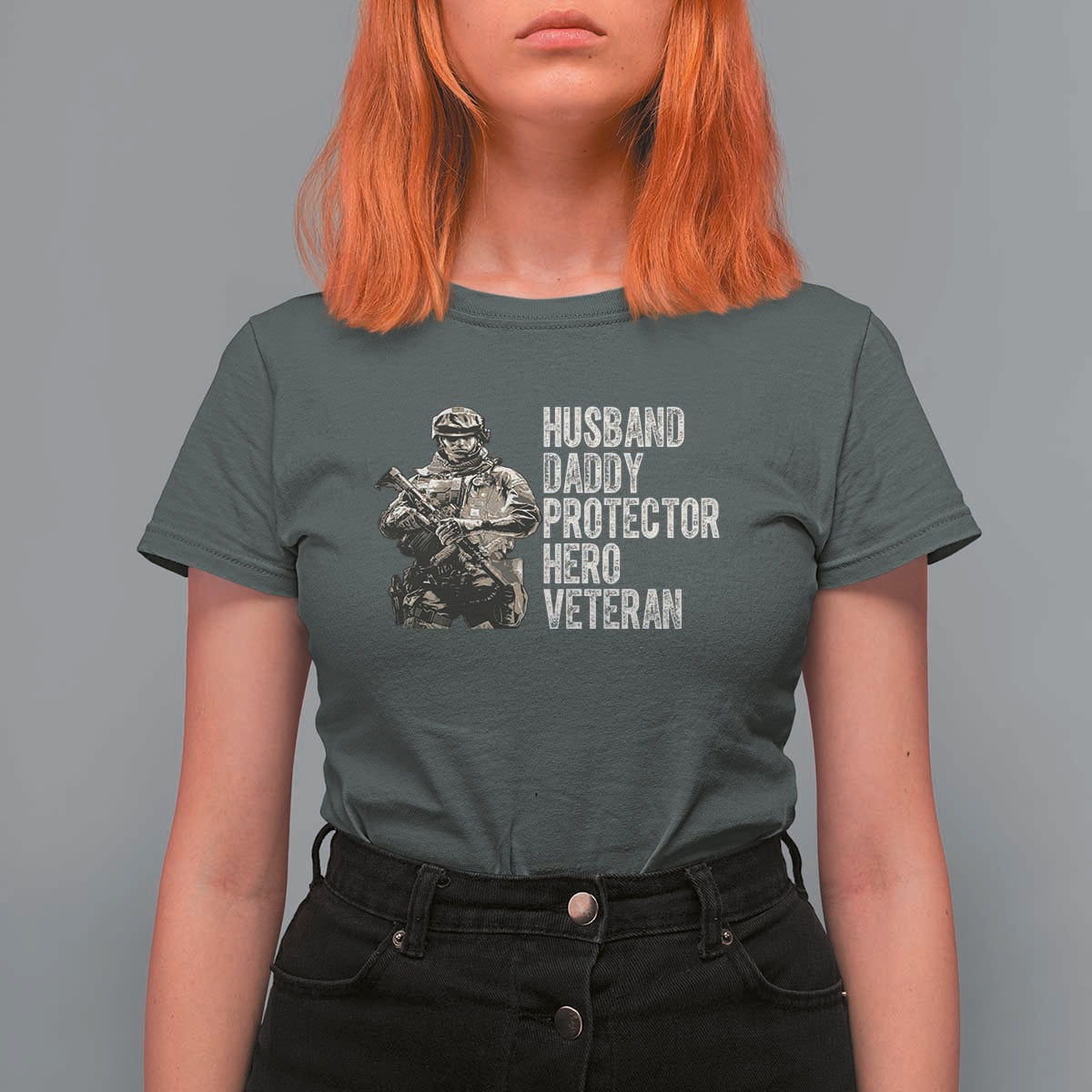 Husband Daddy Protector Hero Veteran T Shirt For Women Patriotic American Flag Camo Father's Day